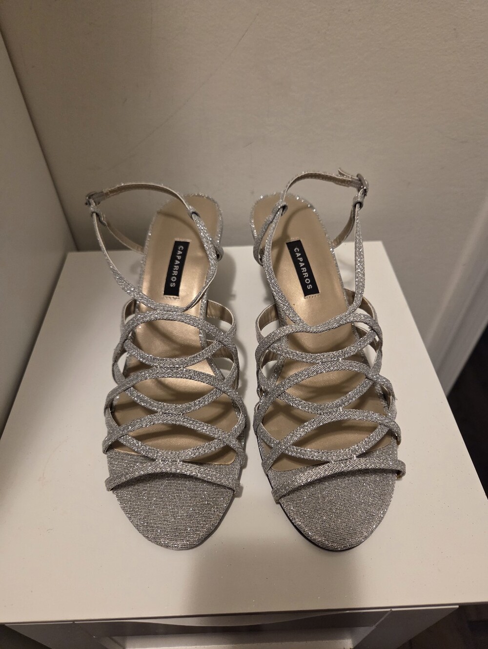 Caparros Silver Glitter Multi-Strap Heels Size 8